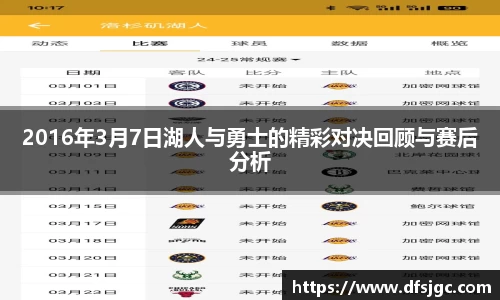2016年3月7日湖人与勇士的精彩对决回顾与赛后分析